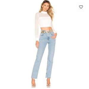 White puff sleeve crop top